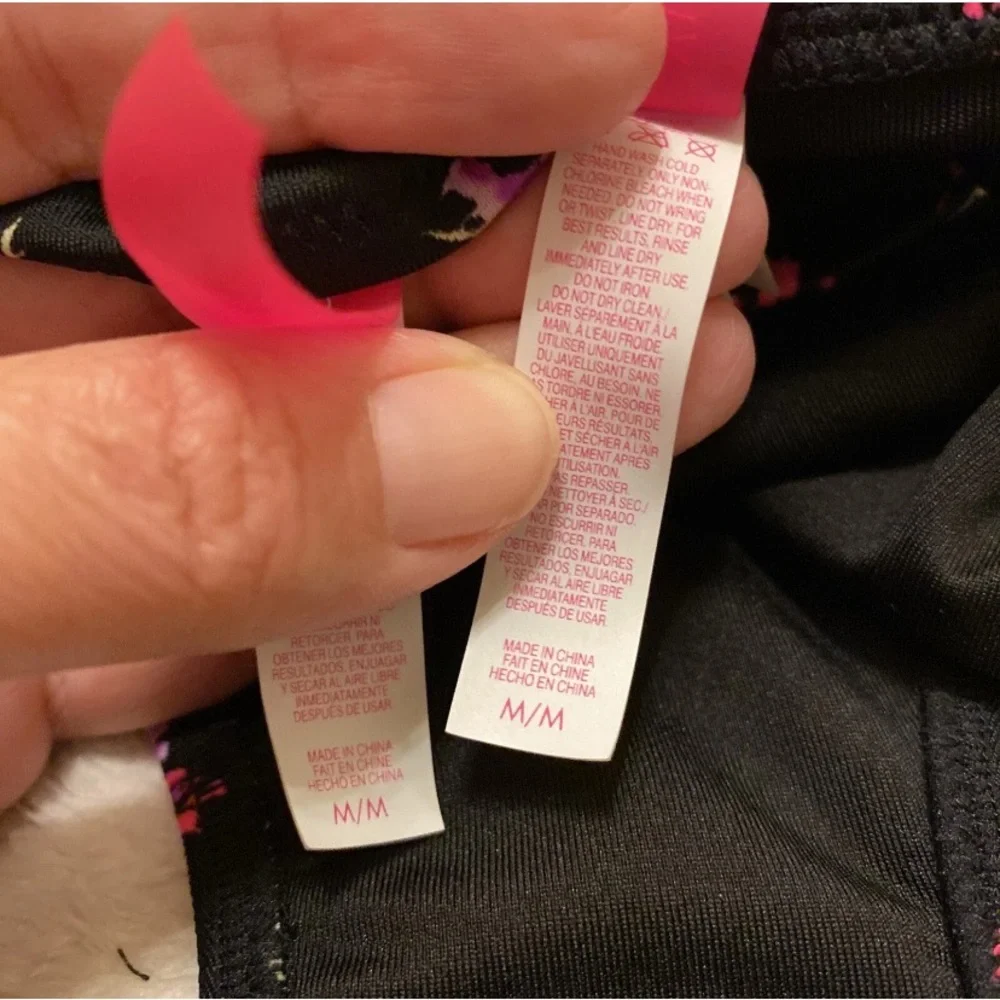 Victoria's Secret Black and Pink Floral Polka Dot Bikini
